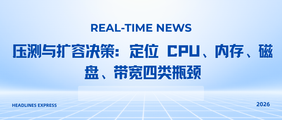 压测与扩容决策：定位 CPU、内存、磁盘、带宽四类瓶颈